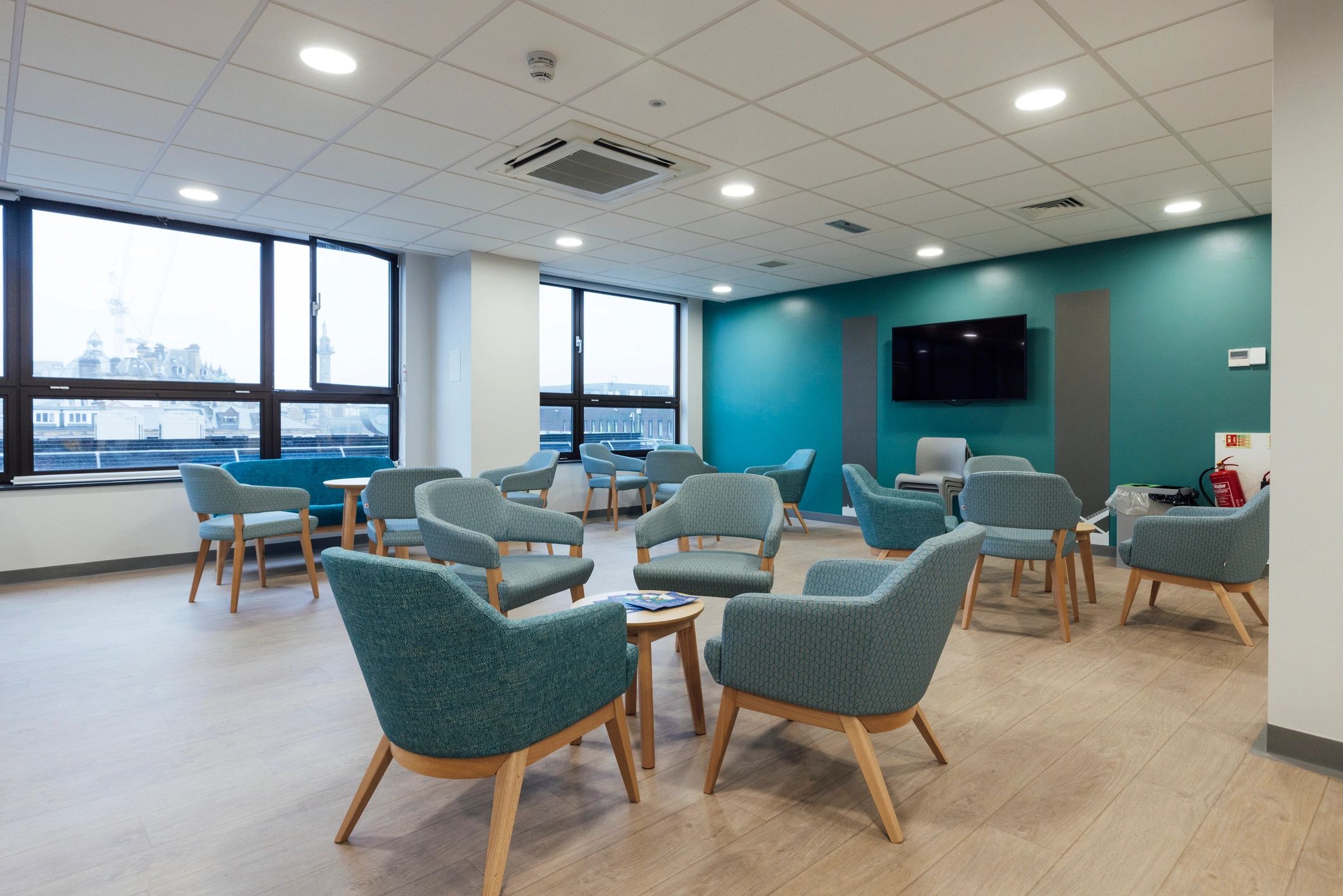 Professional medical waiting area representing organized care access